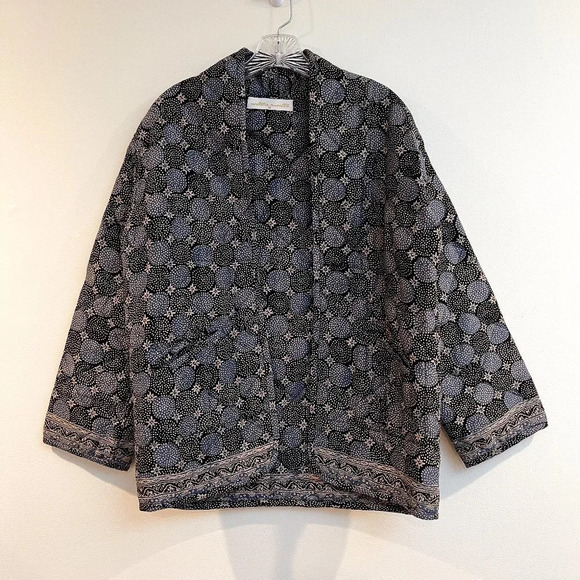 RARE Natalie Martin Bohemian Star Dot Navy Designer Open Quilted Jacket Medium - Picture 3 of 9